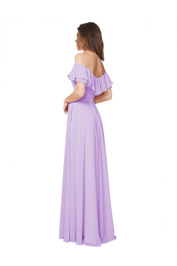 Compre Lila línea A Hombros Descubiertos Sin tirantes Gasa Largo Vestidos de dama de honor