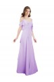 Compre Lila línea A Hombros Descubiertos Tirantes espagueti Gasa Largo Vestidos de dama de honor