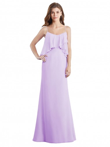 Compre Lila línea A Tirantes espagueti Cucharón Gasa Largo Vestidos de dama de honor