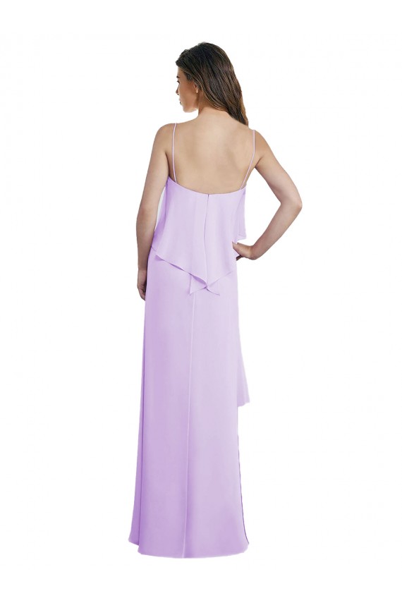 Compre Lila línea A Tirantes espagueti Cucharón Gasa Largo Vestidos de dama de honor