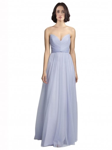 Compre Lila línea A Tirantes espagueti Tul Largo Vestidos de dama de honor