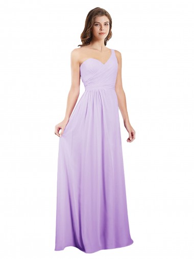 Compre Lila línea A Un Hombre Gasa Largo Vestidos de dama de honor