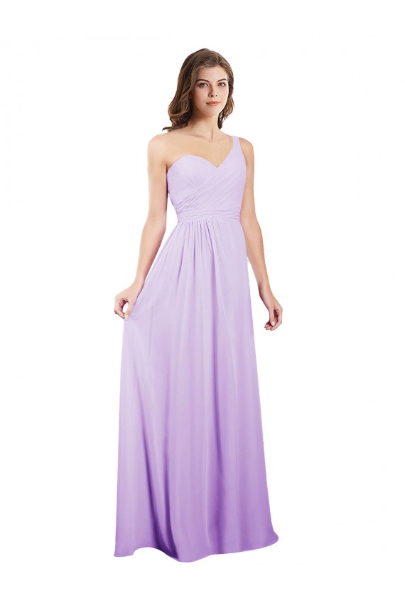 Compre Lila línea A Un Hombre Gasa Largo Vestidos de dama de honor