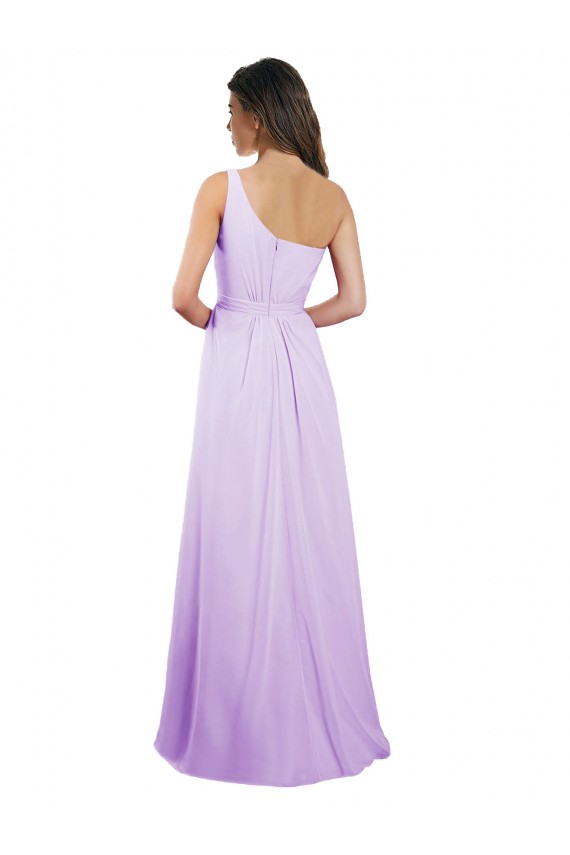 Compre Lila línea A Un Hombre Gasa Largo Vestidos de dama de honor