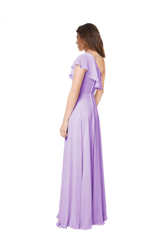 Compre Lila línea A Un Hombre Gasa Largo Vestidos de dama de honor
