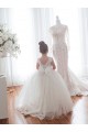 Compre Marfil Barco Cola capilla Tul Encaje Largo vestidos de niña de las flores