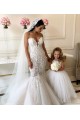 Compre Marfil Barco Cola capilla Tul Encaje Largo vestidos de niña de las flores