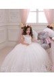 Compre Marfil Barco Cola capilla Tul Encaje Largo vestidos de niña de las flores