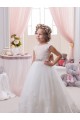 Compre Marfil Barco Cola capilla Tul Encaje Largo vestidos de niña de las flores