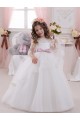 Compre Marfil Barco Cola capilla Tul Encaje Largo vestidos de niña de las flores