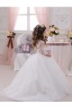 Compre Marfil Barco Cola capilla Tul Encaje Largo vestidos de niña de las flores