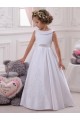 Compre Marfil Barco Satén Encaje Largo vestidos de niña de las flores