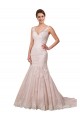 Compre Marfil & Blush Sirena Cuello en V Cola capilla Tul Encaje Vestidos de novia