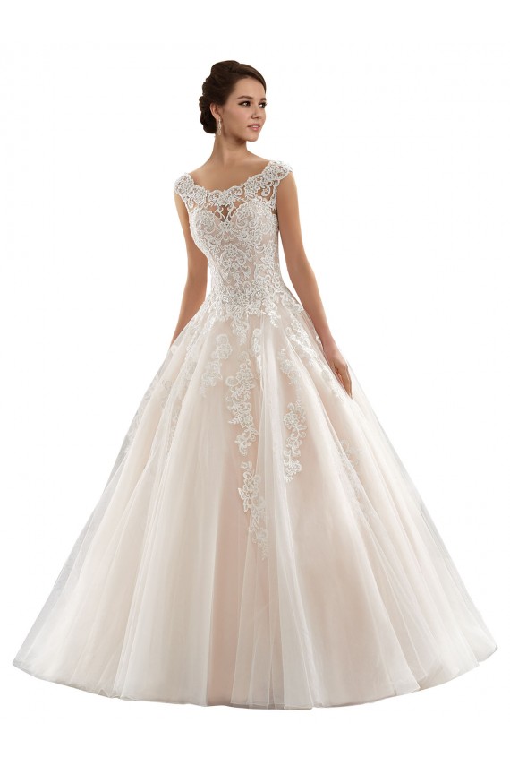 Compre Marfil & Champán Barco Cola capilla Tul Encaje Vestidos de novia