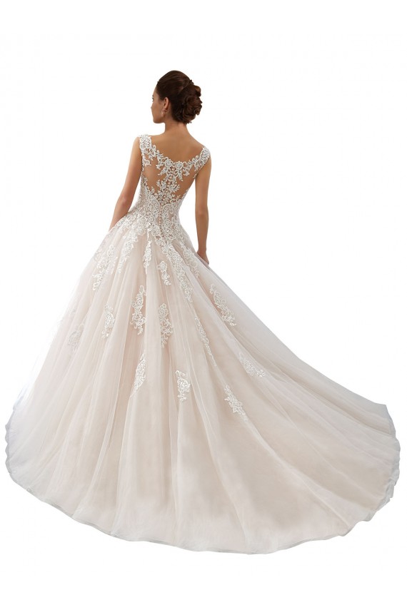 Compre Marfil & Champán Barco Cola capilla Tul Encaje Vestidos de novia