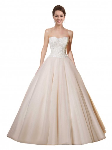 Compre Marfil & Champán Cuello de Corazón Cola capilla Tul Encaje Vestidos de novia