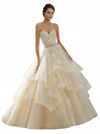 Compre Marfil & Champán Cuello de Corazón Cola capilla Tul Encaje Vestidos de novia