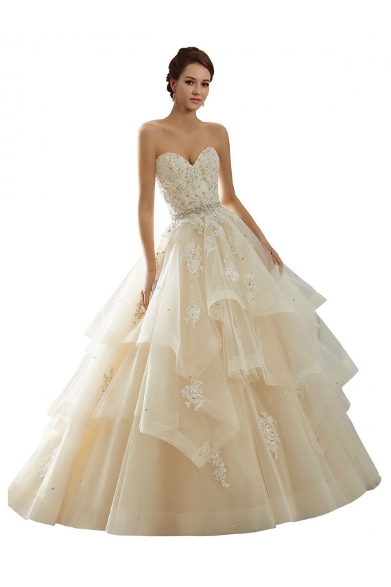 Compre Marfil & Champán Cuello de Corazón Cola capilla Tul Encaje Vestidos de novia