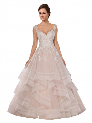 Compre Marfil & Champán Cuello de Corazón Cola capilla Tul Encaje Vestidos de novia