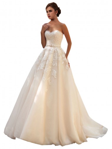 Compre Marfil & Champán Cuello de Corazón Cola capilla Tul Encaje Vestidos de novia
