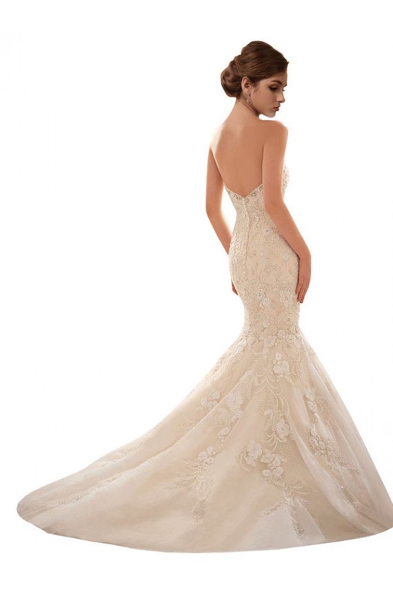 Compre Marfil & Champán Sirena Cuello de Corazón Cola capilla Tul Encaje Vestidos de novia