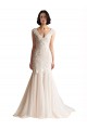 Compre Marfil & Champán Sirena Cuello en V Barrer tren Tul Vestidos de novia