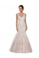 Compre Marfil & Champán Sirena Cuello en V Cola capilla Encaje Clásico Vestidos de novia