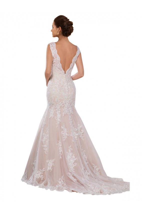 Compre Marfil & Champán Sirena Cuello en V Cola capilla Encaje Clásico Vestidos de novia