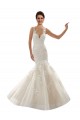 Compre Marfil & Champán Sirena Cuello en V Cola capilla Tul Encaje Clásico Vestidos de novia