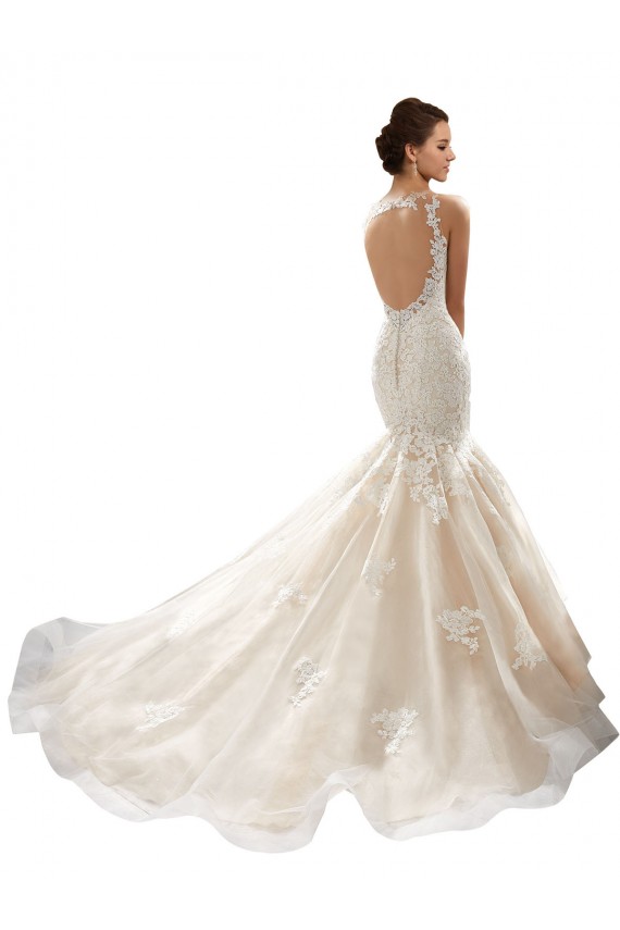 Compre Marfil & Champán Sirena Cuello en V Cola capilla Tul Encaje Clásico Vestidos de novia