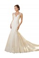 Compre Marfil & Champán Sirena Cuello en V Cola capilla Tul Encaje Vestidos de novia