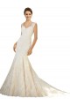 Compre Marfil & Champán Sirena Cuello en V Cola capilla Tul Encaje Vestidos de novia