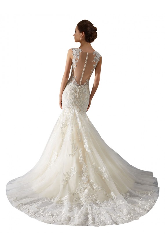 Compre Marfil & Champán Sirena Cuello en V Cola capilla Tul Encaje Vestidos de novia