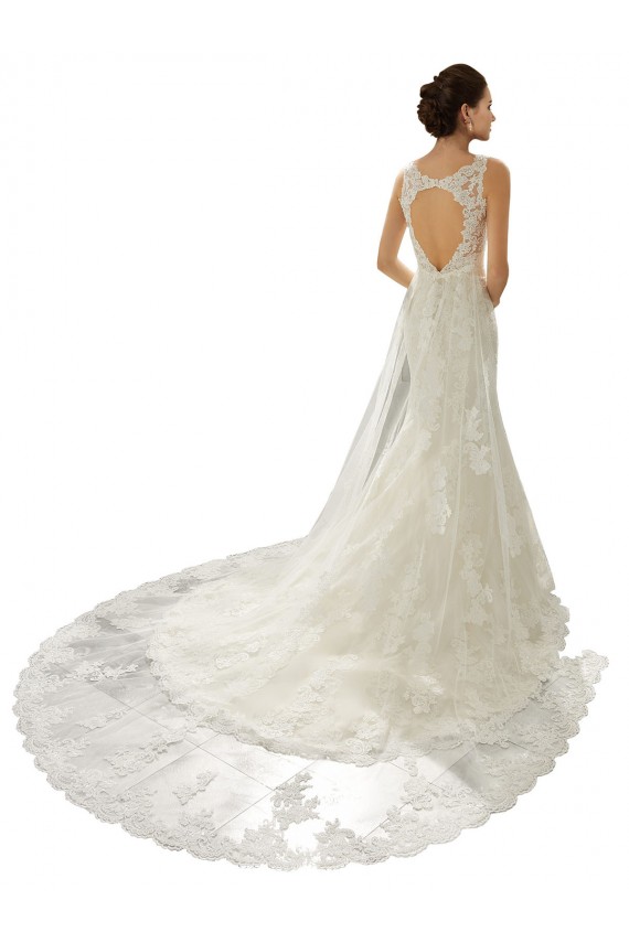 Compre Marfil & Champán Sirena Cuello en V Cola capilla Tul Encaje Vestidos de novia