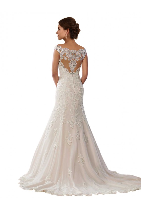 Compre Marfil & Champán Sirena Hombros Descubiertos Cola capilla Encaje Boho Vestidos de novia