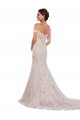 Compre Marfil & Champán Sirena Hombros Descubiertos Cola capilla Encaje Clásico Vestidos de novia