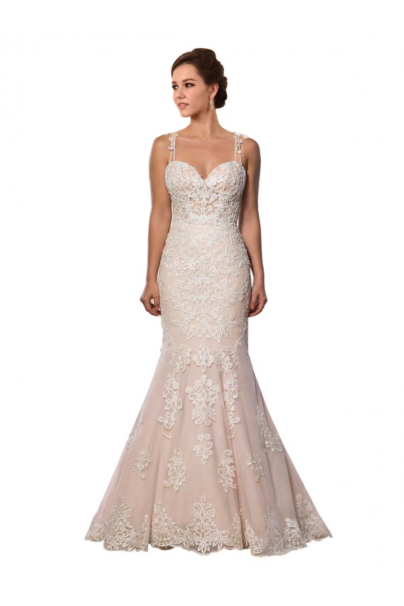 Compre Marfil & Champán Sirena Tirantes espagueti Cola capilla Encaje Boho Vestidos de novia