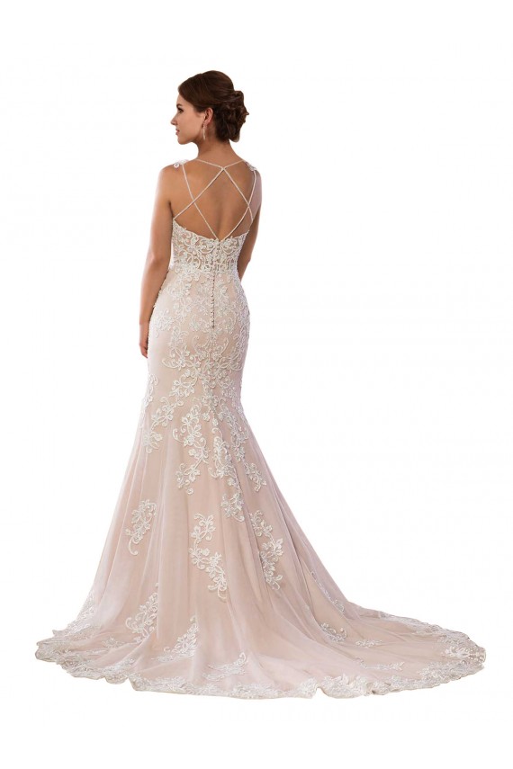 Compre Marfil & Champán Sirena Tirantes espagueti Cola capilla Encaje Boho Vestidos de novia