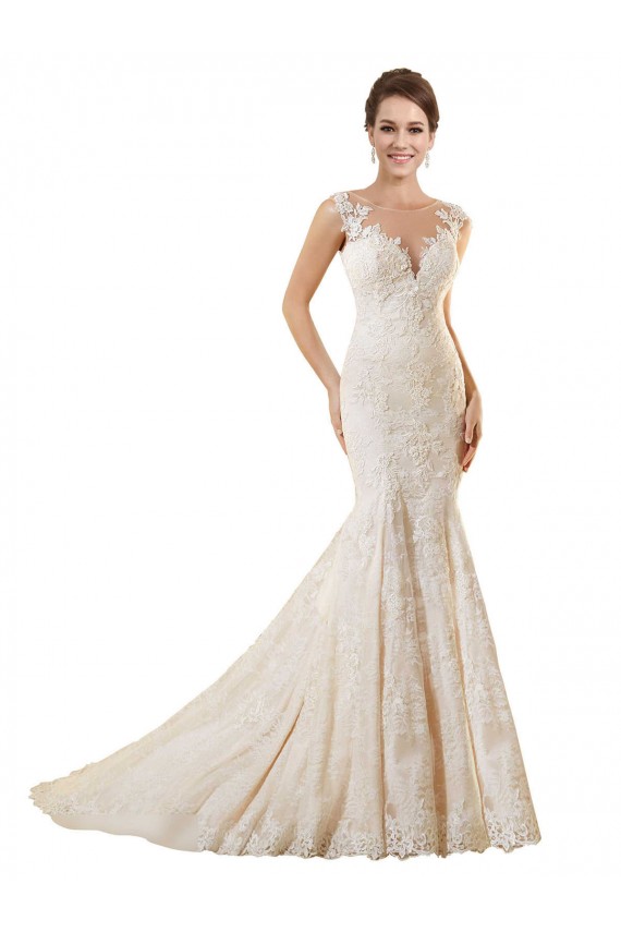 Compre Marfil & Champán Sirena Ilusión Cola capilla Encaje Vestidos de novia