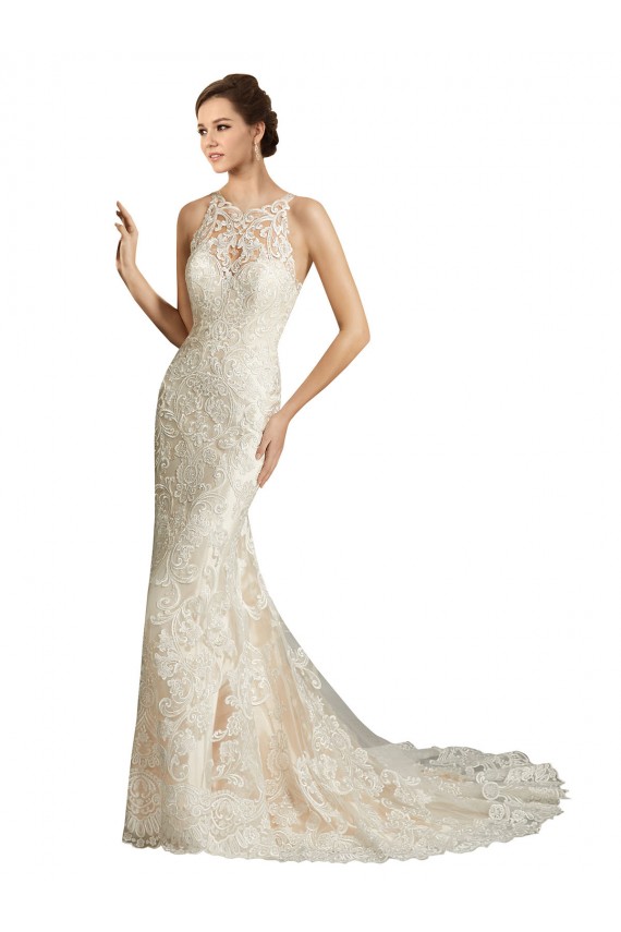 Compre Marfil & Champán Sirena Ilusión Cola capilla Tul Encaje Clásico Vestidos de novia