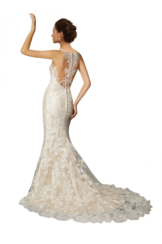 Compre Marfil & Champán Sirena Ilusión Cola capilla Tul Encaje Clásico Vestidos de novia