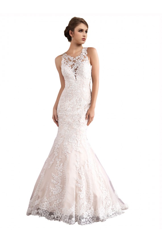 Compre Marfil & Champán Sirena Ilusión Tren catedral Tul Encaje Vestidos de novia