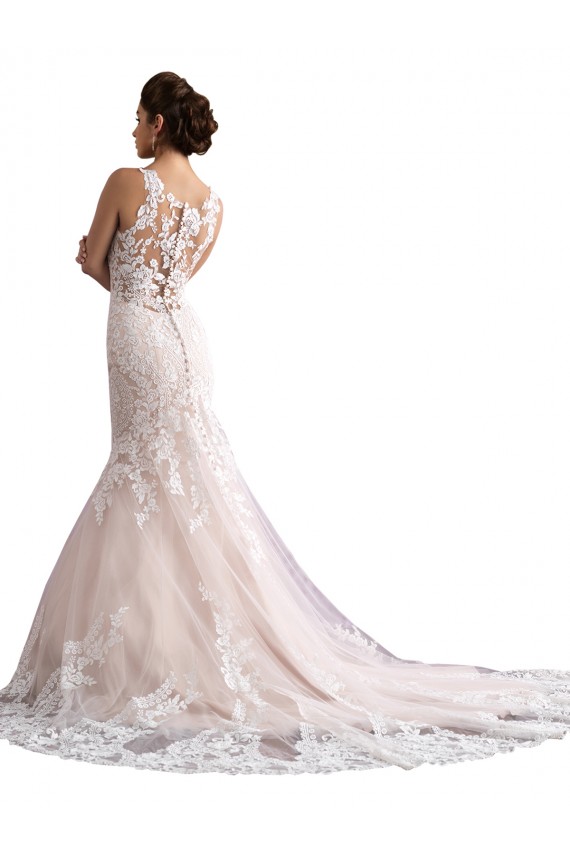 Compre Marfil & Champán Sirena Ilusión Tren catedral Tul Encaje Vestidos de novia
