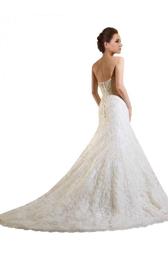 Compre Marfil & Champán línea A Cuello de Corazón Cola capilla Encaje Vestidos de novia