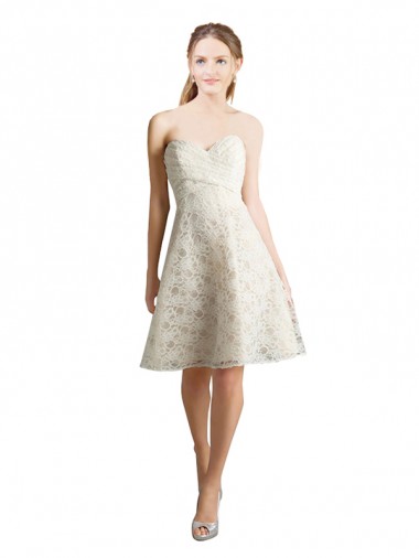 Compre Marfil & Champán línea A Cuello de Corazón Sin tirantes Encaje Corto Vestidos de dama de honor / Vestidos de cóctel