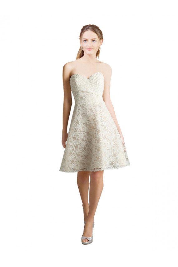 Compre Marfil & Champán línea A Cuello de Corazón Sin tirantes Encaje Corto Vestidos de dama de honor / Vestidos de cóctel