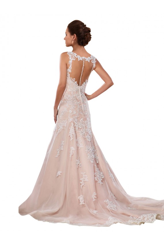 Compre Marfil & Champán línea A Cuello en V Cola capilla Encaje Clásico Vestidos de novia