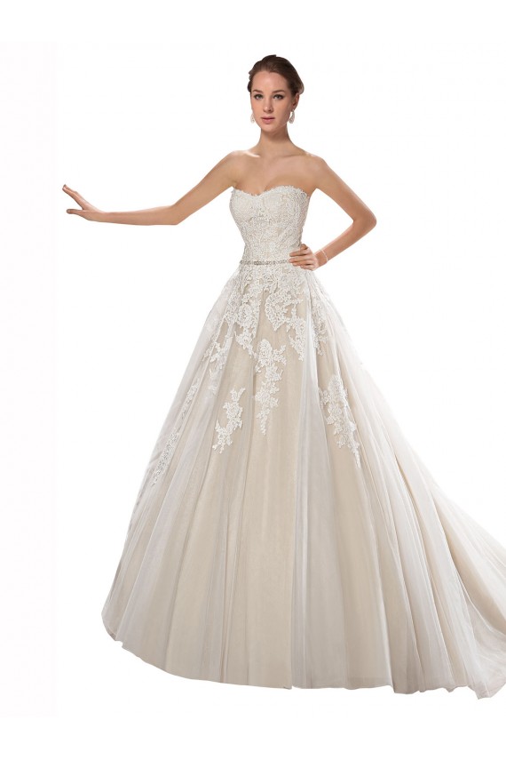 Compre Marfil & Champán línea A Sin tirantes Cola capilla Tul Encaje Vestidos de novia