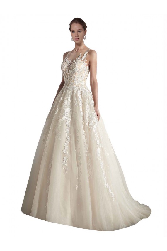 Compre Marfil & Champán línea A Ilusión Cola capilla Tul Vestidos de novia