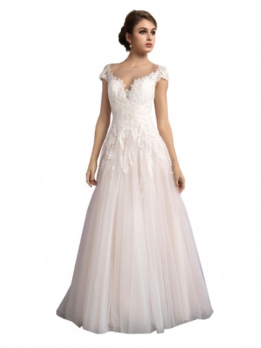 Compre Marfil & Champán línea A Ilusión Tren catedral Tul Encaje Playa Vestidos de novia